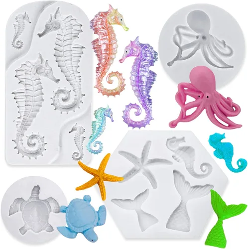 Miniatura 10 de 4 PCS Moldes de Silicona para Fondant con Temática Marina Caracola Concha Estrella de Mar Moldes para Hornear para Decoración de Pasteles DIY