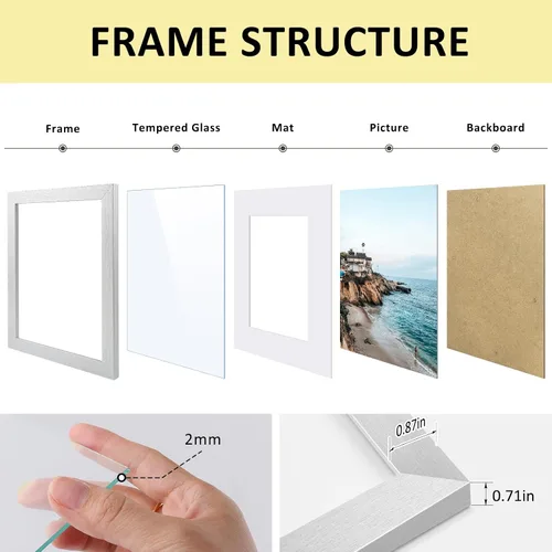 Miniatura 4 de Frametory, Marcos de 8 x 10 para mostrar imágenes de 5 x 7 con paspartú o fotos de 8 x 10 sin paspartú, vidrio resistente a roturas, accesorios