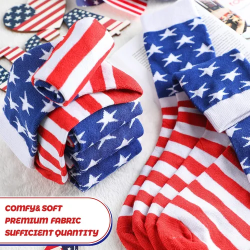 Miniatura 2 de Zhanmai 24 pares de calcetines con la bandera de Estados Unidos, accesorios del 4 de julio, para hombres y mujeres, calcetines de rayas de estrellas