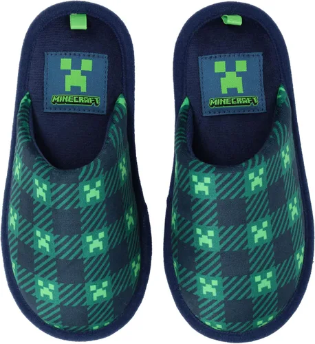Miniatura 4 de Minecraft Pantuflas para niños, estampado de enredaderas a cuadros, azul marinoverde