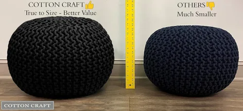Miniatura 5 de Puf Cotton Craft tejido a mano con estilo de cable Dori Pouf, otomano para el piso, 100 % algodón trenzado, hecho y cosido a mano, un asiento único