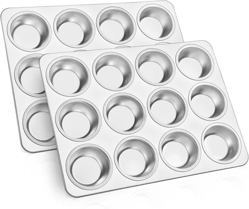 Miniatura 8 de TeamFar Molde para magdalenas de 12 tazas, molde de acero inoxidable para magdalenas de metal, para horno, tamaño regular y no tóxico, fácil