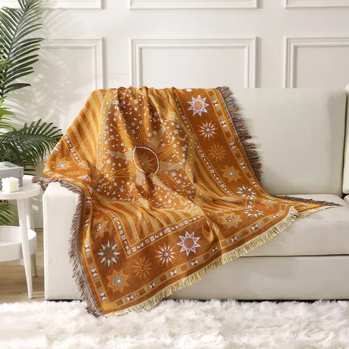 TOFUNTOY Manta bohemia para sofá, cama, manta decorativa con borlas, 50 x 60 pulgadas, funda tejida bohemia para el hogar, sala de estar,