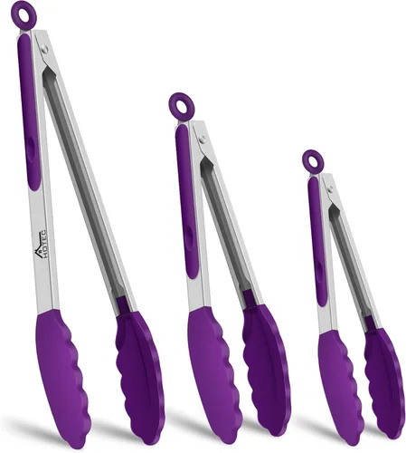 Miniatura 23 de HOTEC Pinzas de Cocina Premium de Acero Inoxidable con Bloqueo con Puntas de Silicona, Juego de 2-9" y 12" Gris Claro Paquete de 2: gris claro