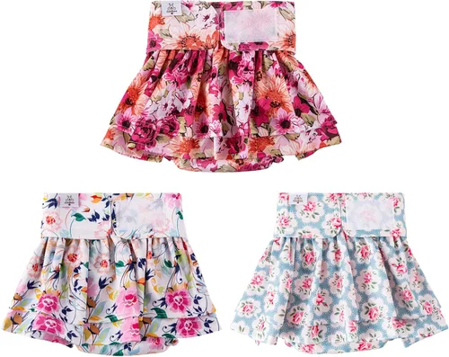 Miniatura 17 de CuteBone Pañales para perras con faldas, paquete de 3 vestidos reutilizables para cachorros, pantalones para el período de ciclo de calor QBD11M