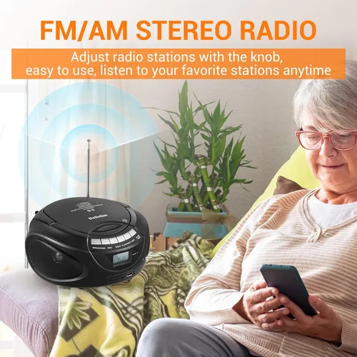 Miniatura 3 de Gelielim Reproductores de CD portátiles para el hogar, Boombox de CD con radio estéreo AM/FM, Bluetooth, USB, tarjeta SD, unidad MMC, entrada