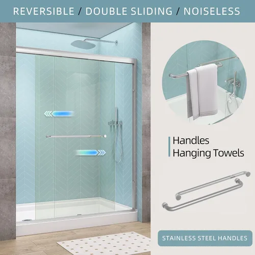 Miniatura 2 de GETPRO Puerta de ducha corrediza de 44-48 pulgadas de ancho x 72 pulgadas de alto, puertas correderas dobles sin marco para ducha, puerta de vidrio