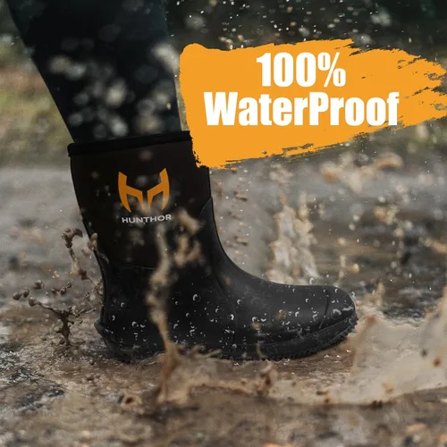 Miniatura 2 de Botas de goma para hombre con vástago de acero, botas de lluvia aisladas de neopreno de 0.236 pulgadas, botas de trabajo de goma impermeables a