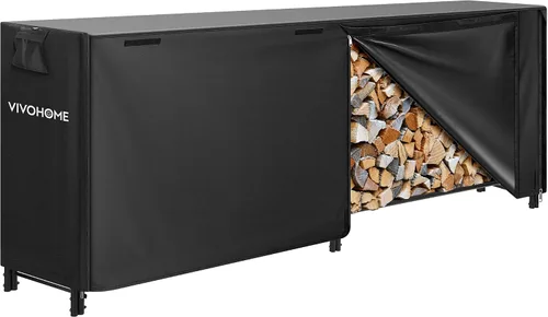 Miniatura 12 de VIVOHOME - Juego de estante y cubierta para leña resistente para interiores y exteriores de 6 pies, color negro
