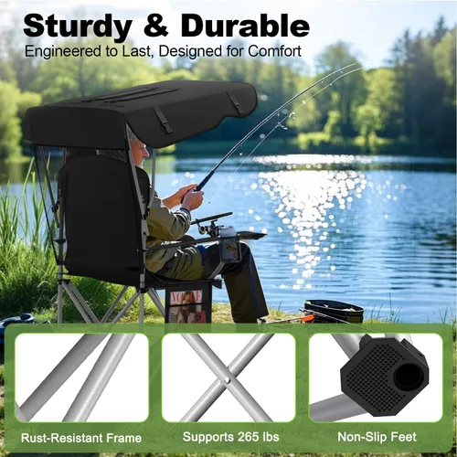 Miniatura 7 de VTOY Silla de camping portátil con dosel, silla plegable con toldo, silla Oxford 600D duradera para camping, playa, picnic, pesca y deportes