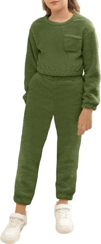 Miniatura 4 de Mafulus Conjunto de pantalones de dos piezas para niñas, cómodos, ligeros, de manga larga, con bolsillos
