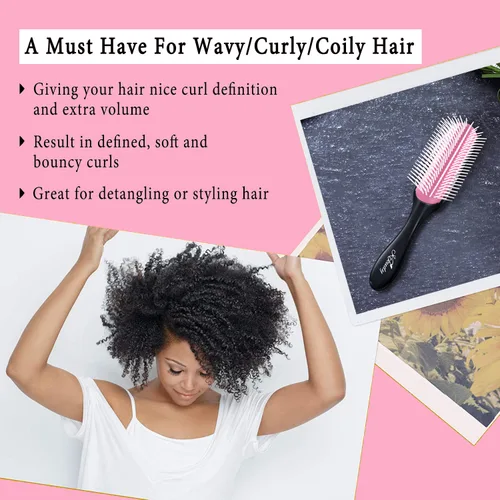 Miniatura 3 de KTKUDY Cepillo definidor de 9 filas para dar forma y terminar rizos, cepillo desenredante de secado por soplado para cabello grueso, ondulado o Rosa