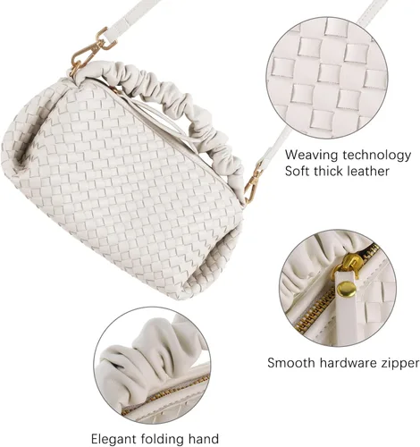 Miniatura 4 de SHARPAD Bolsos de mano tejidos para mujer, bolso cruzado de cuero vegano con correa desmontable, bolso de mano tejido de muñeca