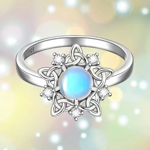 Miniatura 8 de Anillo de piedra lunar con nudo celta, piedra de nacimiento de junio, anillos de compromiso celta de eternidad, anillos de compromiso para mujer