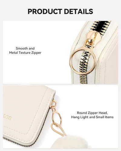 Miniatura 3 de BOSTANTEN Tarjetero de tarjeta de crédito RFID de cuero pequeñas carteras para mujer, cartera de tarjeta con cremallera de acordeón, Beige