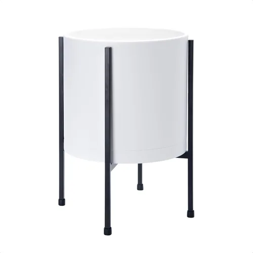 Miniatura 13 de D'vine Dev Maceta blanca de 8 pulgadas con soporte, moderna maceta cilíndrica de plástico con soporte de metal resistente para plantas