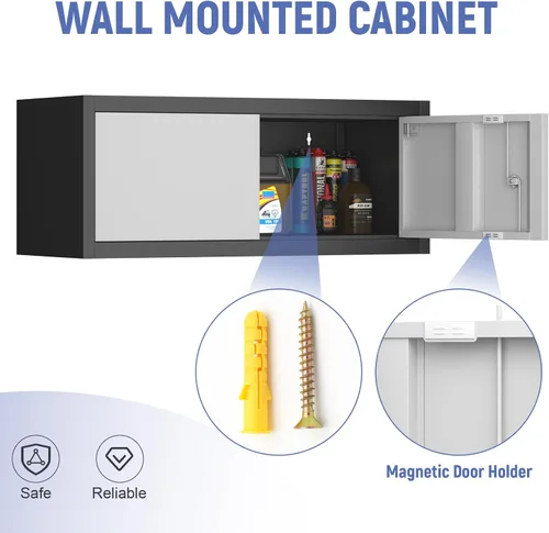 Miniatura 6 de Armario de Almacenamiento de Metal para Garaje, Armario con Cerradura Montado en la Pared, Gabinete Flotante de 12.8 pulgadas de Alto para Almacén