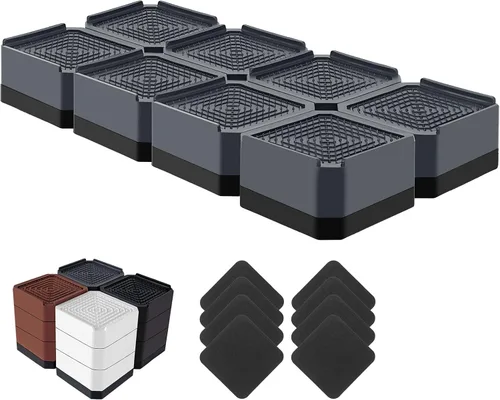 Miniatura 12 de Elevadores de cama resistentes, bloques elevadores de muebles ajustables de 1.5, 3, 4.3 pulgadas para patas de sofá, mesa, escritorio, refrigerador