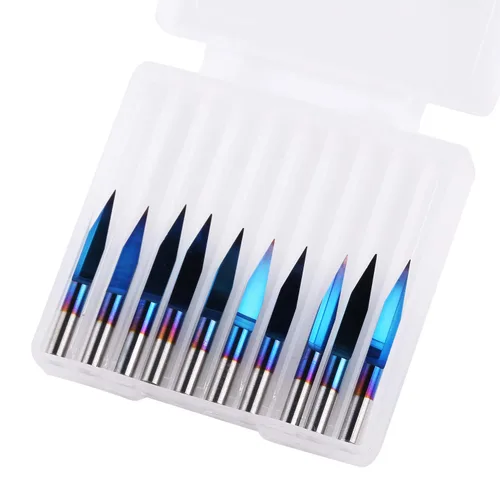 Miniatura 5 de Genmitsu 10 brocas de grabado de capa azul nano, punta de 20 grados de 0.004 in, vástago cónico en V de 1/8 pulgadas