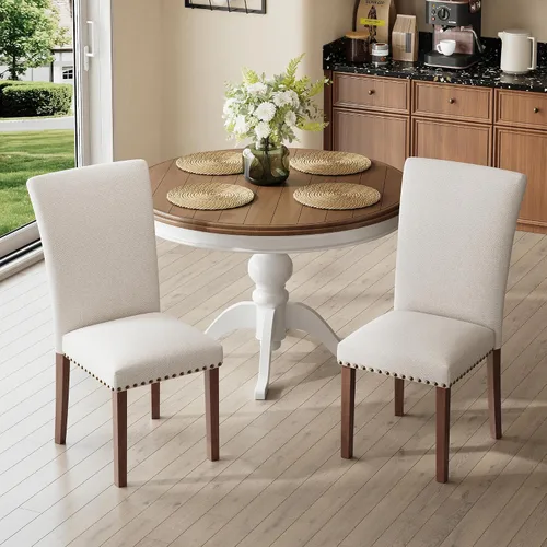 Miniatura 9 de COLAMY Juego de 4 sillas tapizadas de comedor, sillas estilo Parsons de lino beige con respaldo alto, para mesa redonda de cocina o comedor pequeño