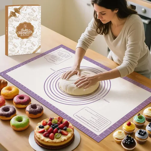 Miniatura 15 de Tapete de Repostería de Silicona Antiadherente, Tapete Grueso de Silicona para Hornear - Tapete de Masa para Enrollar, Tapete de Silicona
