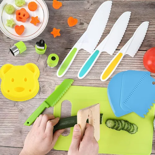 Miniatura 2 de Hilsoeet 26 piezas cuchillos para niños para cocinar de verdad, juego de cuchillos de cocina de madera para niños incluye 4 cuchillos de plástico