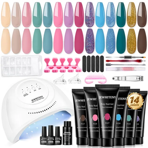 Miniatura 9 de JEWHITENY Juego de gel para uñas de polivinilo de 28 colores - 15ml tonos desnudo, rosa, marrón, negro, gris, azul, amarillo para manicura francesa
