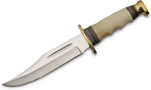 Miniatura 2 de SZCO Supplies Cuchillo de caza estilo hoja Bowie con mango de hueso/madera de 11.25 pulgadas con funda de cuero, multicolor