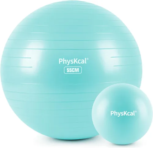 Miniatura 23 de PhysKcal Pelota de yoga para ejercicio, set de pilates, pelota de fitness de 4 tamaños para entrenamiento, parto, embarazo, terapia física - Bomba