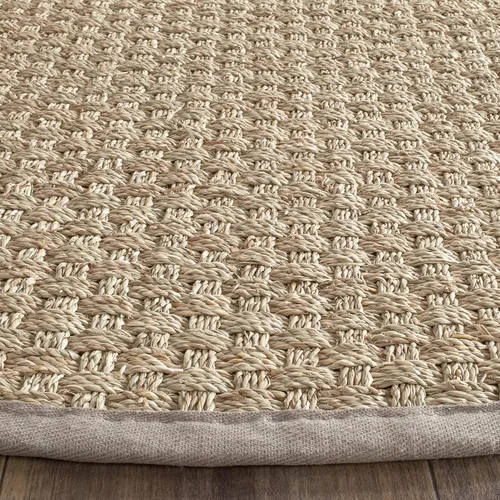 Miniatura 4 de Safavieh Natural Fiber NF114P - Alfombra redonda de hierba marina, tejido de canasta, con borde, de 244 cm, color gris Natural/ gris