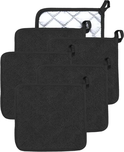 Soporte para ollas de horno de algodón resistente al calor, para cocina, guantes de horno para cocinar, cuadrado, 7 x 7 pulgadas, juego de 6 (negro,