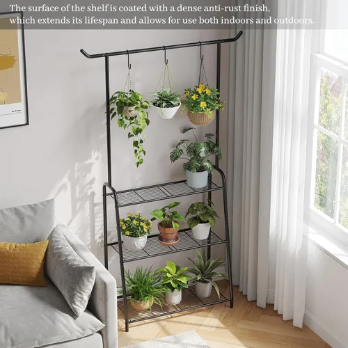 Miniatura 3 de Kitsanery Soporte para plantas para interiores y exteriores, soportes de metal para múltiples plantas, estante colgante de 3 niveles de alto, Negro