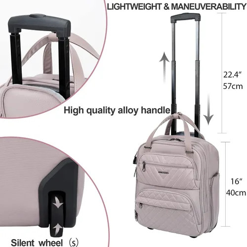 Miniatura 3 de KROSER Maleta de mano para debajo del asiento, multifuncional, 16 pulgadas, ligera, para mujer, rosa gris