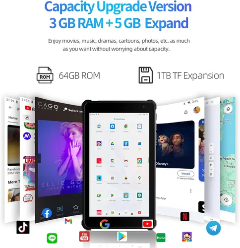 Miniatura 3 de VASOUN Tablet Android 14 de 7 pulgadas, 8 GB de RAM 64 GB ROM, Octa-Core 2.0 GHz, pantalla táctil IPS, cámara dual, 5G WiFi/Bluetooth, tableta