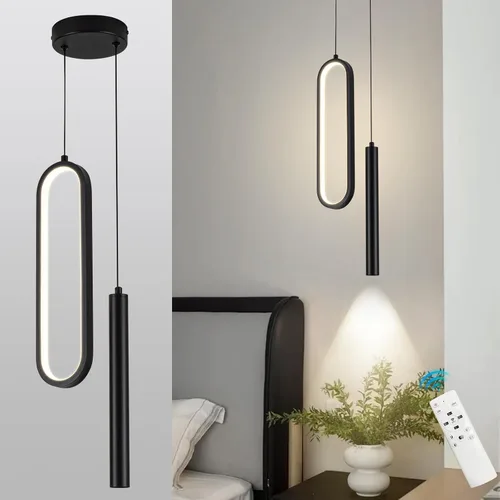 Miniatura 10 de Lámpara colgante LED moderna dorada mini con control remoto, 2 anillos, 24W, temperatura de color de 3 pasos, intensidad ajustable sin escalones