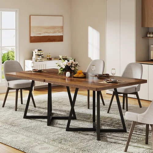 Miniatura 26 de Tribesigns Mesa de comedor cuadrada para 2, mesa de comedor industrial de 31.5 pulgadas con base de metal, mesa de cocina para comedor, espacio