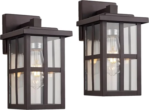 Miniatura 11 de MICSIU - Lámpara de pared para exterior, impermeable, con cristal transparente para porche, patio, patio trasero, texturizado, color negro