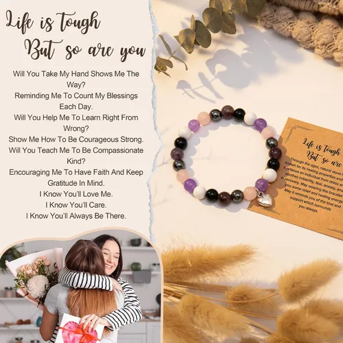 Miniatura 7 de Pulseras de regalo inspiradoras para mujer, pulseras de piedra natural curativa, regalos de recupérate pronto para mujeres, mejores amigas, hermanas