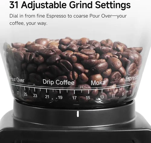 Miniatura 2 de HIBREW G3 - Molinillo de café eléctrico, rebaba cónica de 1.575 pulgadas con 31 ajustes ajustables, soplador de aire antiestático y de doble capa