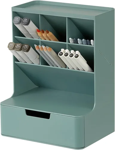 Miniatura 10 de BLUE GINKGO Organizador de escritorio portátil, compacto, 3 compartimentos, almacenamiento de medio cajón, soporte para bolígrafos, organizador