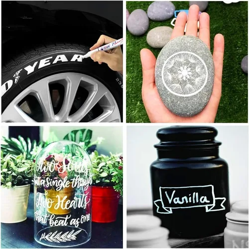 Miniatura 3 de TFIVE Rotuladores permanentes de pintura – Paquete de 2 rotuladores a base de aceite blanco y negro, punta media, impermeables y de secado rápido