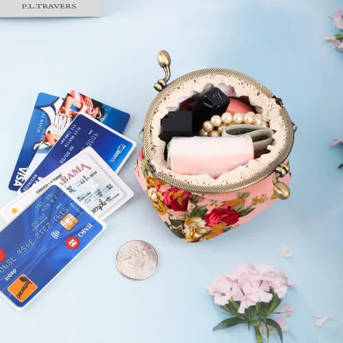 Miniatura 3 de Oyachic Printed Coin Purse Vintage Pouch Buckle Clutch Bags Kiss lock Change Purse Floral Clasp Wallets For Women