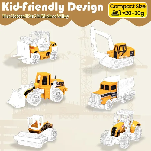 Miniatura 7 de Oriate Construction Juego de 6 piezas de automóviles fundidos a presión, incluyendo bulldozers, carretillas elevadoras, excavadora y otros autos