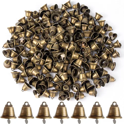 Framendino, Paquete de 200 mini cascabeles de bronce vintage para manualidades, 0.630 in, pequeña campanilla de la libertad para árbol de Navidad,