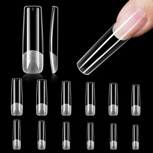 Miniatura 23 de TOMICCA Puntas de uñas de almendra extra cortas, 240 unidades, 15 tamaños, puntas de uñas de gel transparente preformadas, no necesita lima, uñas