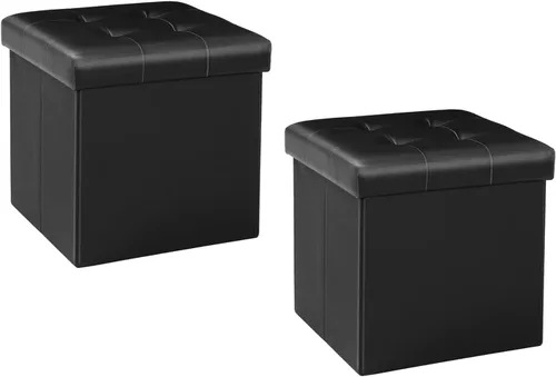 B FSOBEIIALEO Cubo pequeño otomano de almacenamiento, reposapiés, asiento de piel sintética para dormitorio, color negro, 12.6 x 12.6 x 12.6