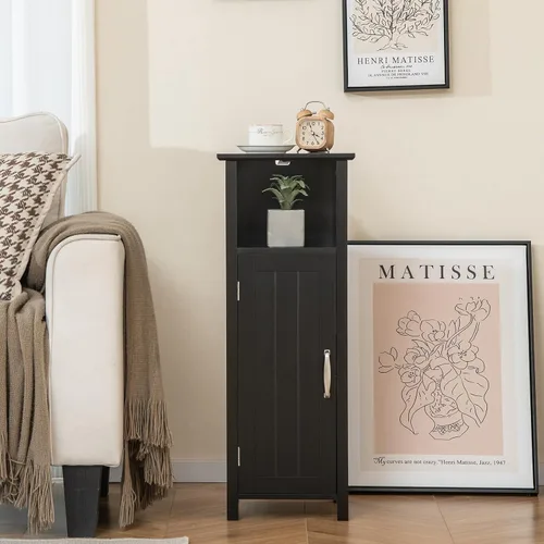 Miniatura 2 de COSTWAY Bathroom Storage Cabinet, Freestanding Narrow Storage Organizer with Open Shelf & Adjustable Shelf, Small Slim Floor Cabinet for Bathroom