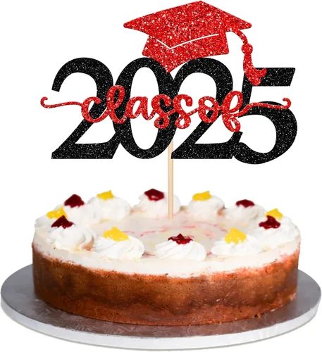 Miniatura 16 de Rsstarxi 1 paquete de decoración de pastel con purpurina para la clase de 2026, decoraciones de graduación 2026, tapa de felicitaciones