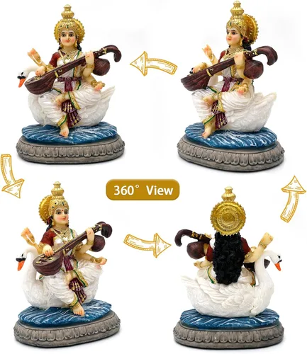 Miniatura 2 de alikiki Estatua de Saraswati de 5.5 pulgadas de alto Saraswati Puja Diwali Regalos Pooja Vasant Panchami Casa Oficina Templo Mandir Altar Yoga