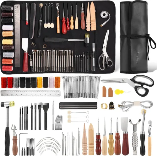 Nicpro Kit de herramientas de cuero de 85 piezas Kit de herramientas de trabajo de cuero con bolsa de almacenamiento personalizada, kit de
